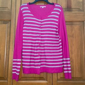 Magenta & Light Gray Striped Cardigan
